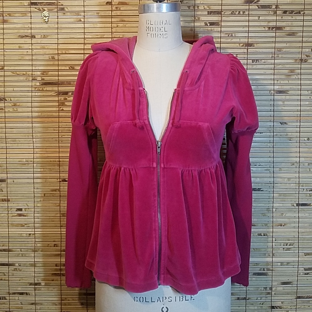 Blu Chic Velvety Puff Sleeve Hoody Medium